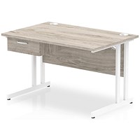 Impulse 1200mm Rectangular Desk with attached Pedestal, White Cantilever Leg, Grey Oak