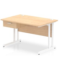 Impulse 1200mm Rectangular Desk with attached Pedestal, White Cantilever Leg, Maple