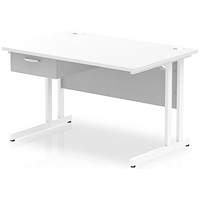 Impulse 1200mm Rectangular Desk with attached Pedestal, White Cantilever Leg, White