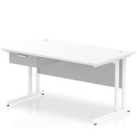 Impulse 1400mm Rectangular Desk with attached Pedestal, White Cantilever Leg, White