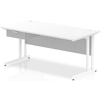 Impulse 1600mm Rectangular Desk with attached Pedestal, White Cantilever Leg, White