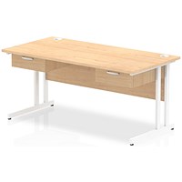 Impulse 1600mm Rectangular Desk with 2 attached Pedestals, White Cantilever Leg, Maple