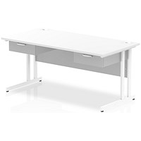 Impulse 1600mm Rectangular Desk with 2 attached Pedestals, White Cantilever Leg, White