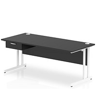 Impulse 1800mm Rectangular Desk with attached Pedestal, White Cantilever Leg, Black