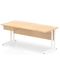 Impulse 1800mm Rectangular Desk with attached Pedestal, White Cantilever Leg, Maple