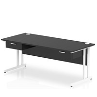 Impulse 1800mm Rectangular Desk with 2 attached Pedestals, White Cantilever Leg, Black