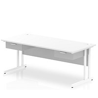 Impulse 1800mm Rectangular Desk with 2 attached Pedestals, White Cantilever Leg, White