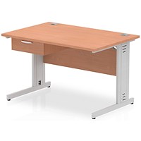 Impulse 1200mm Rectangular Desk with attached Pedestal, Silver Cable Managed Leg, Beech