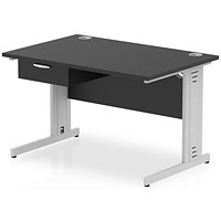 Impulse 1200mm Rectangular Desk with attached Pedestal, Silver Cable Managed Leg, Black