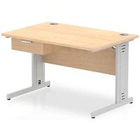 Impulse 1200mm Rectangular Desk with attached Pedestal, Silver Cable Managed Leg, Maple
