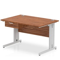 Impulse 1200mm Rectangular Desk with attached Pedestal, Silver Cable Managed Leg, Walnut
