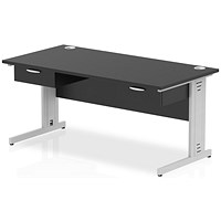 Impulse 1600mm Rectangular Desk with 2 attached Pedestals, Silver Cable Managed Leg, Black