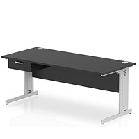 Impulse 1800mm Rectangular Desk with attached Pedestal, Silver Cable Managed Leg, Black