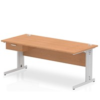 Impulse 1800mm Rectangular Desk with attached Pedestal, Silver Cable Managed Leg, Oak