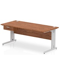 Impulse 1800mm Rectangular Desk with attached Pedestal, Silver Cable Managed Leg, Walnut