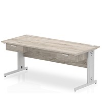 Impulse 1800mm Rectangular Desk with 2 attached Pedestals, Silver Cable Managed Leg, Grey Oak