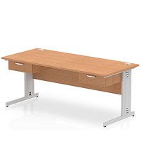 Impulse 1800mm Rectangular Desk with 2 attached Pedestals, Silver Cable Managed Leg, Oak