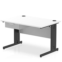 Impulse 1200mm Rectangular Desk with attached Pedestal, Black Cable Managed Leg, White