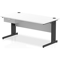 Impulse 1600mm Rectangular Desk with attached Pedestal, Black Cable Managed Leg, White