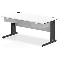 Impulse 1600mm Rectangular Desk with 2 attached Pedestals, Black Cable Managed Leg, White