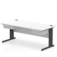 Impulse 1800mm Rectangular Desk with 2 attached Pedestals, Black Cable Managed Leg, White