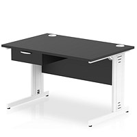 Impulse 1200mm Rectangular Desk with attached Pedestal, White Cable Managed Leg, Black