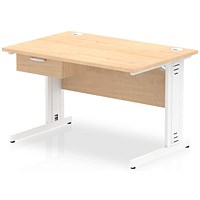 Impulse 1200mm Rectangular Desk with attached Pedestal, White Cable Managed Leg, Maple