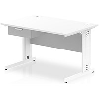 Impulse 1200mm Rectangular Desk with attached Pedestal, White Cable Managed Leg, White