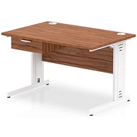 Impulse 1200mm Rectangular Desk with attached Pedestal, White Cable Managed Leg, Walnut