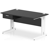 Impulse 1400mm Rectangular Desk with attached Pedestal, White Cable Managed Leg, Black