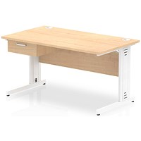Impulse 1400mm Rectangular Desk with attached Pedestal, White Cable Managed Leg, Maple