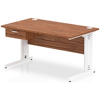 Impulse 1400mm Rectangular Desk with attached Pedestal, White Cable Managed Leg, Walnut
