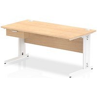 Impulse 1600mm Rectangular Desk with attached Pedestal, White Cable Managed Leg, Maple