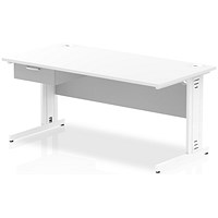 Impulse 1600mm Rectangular Desk with attached Pedestal, White Cable Managed Leg, White