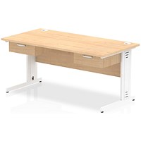 Impulse 1600mm Rectangular Desk with 2 attached Pedestals, White Cable Managed Leg, Maple
