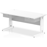 Impulse 1600mm Rectangular Desk with 2 attached Pedestals, White Cable Managed Leg, White