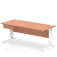 Impulse 1800mm Rectangular Desk with attached Pedestal, White Cable Managed Leg, Beech