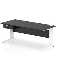 Impulse 1800mm Rectangular Desk with attached Pedestal, White Cable Managed Leg, Black