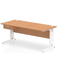 Impulse 1800mm Rectangular Desk with attached Pedestal, White Cable Managed Leg, Oak