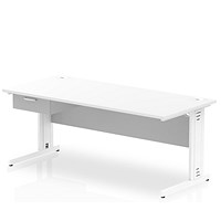 Impulse 1800mm Rectangular Desk with attached Pedestal, White Cable Managed Leg, White