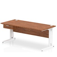 Impulse 1800mm Rectangular Desk with attached Pedestal, White Cable Managed Leg, Walnut