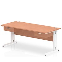 Impulse 1800mm Rectangular Desk with 2 attached Pedestals, White Cable Managed Leg, Beech
