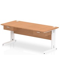 Impulse 1800mm Rectangular Desk with 2 attached Pedestals, White Cable Managed Leg, Oak