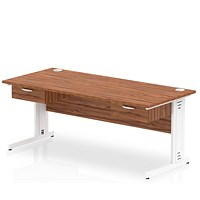 Impulse 1800mm Rectangular Desk with 2 attached Pedestals, White Cable Managed Leg, Walnut