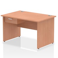 Impulse 1200mm Rectangular Desk with attached Pedestal, Panel End Leg, Beech