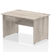 Impulse 1200mm Rectangular Desk with attached Pedestal, Panel End Leg, Grey Oak