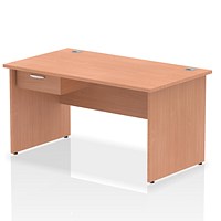 Impulse 1400mm Rectangular Desk with attached Pedestal, Panel End Leg, Beech
