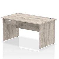 Impulse 1400mm Rectangular Desk with attached Pedestal, Panel End Leg, Grey Oak