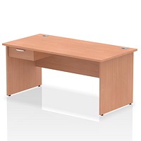 Impulse 1600mm Rectangular Desk with attached Pedestal, Panel End Leg, Beech