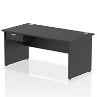 Impulse 1600mm Rectangular Desk with attached Pedestal, Panel End Leg, Black